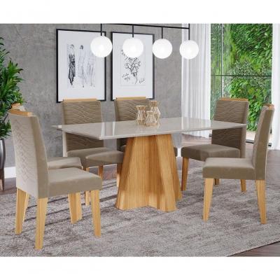 Conjunto Sala De Jantar 160x80 Tampo Mdf/vidro 6 Cadeiras Nature/offwhite/joli Nature/offwhite/joli