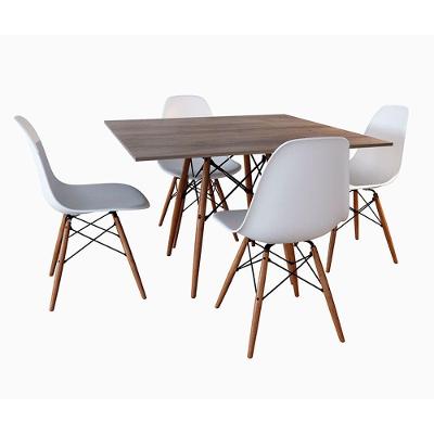 Mesa De Jantar Quadrada Amêndoa Eames Eiffel 90Cm Com 4 Cadeiras Brancas
