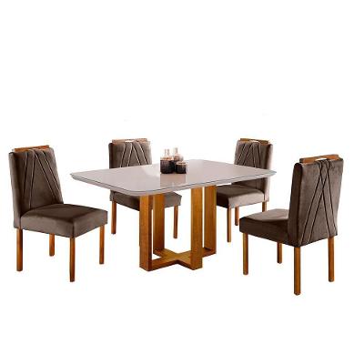 Conjunto Sala De Jantar Lisboa 4 Lugares Mesa E Cadeiras Moveis Mix Mel Com Off-white Marrom Burguês