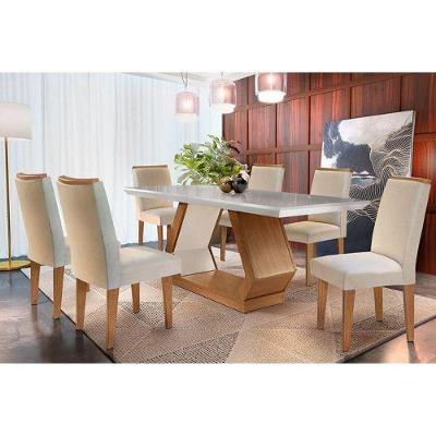 Kit Mesa Tampo 180cm Canto Reto + 6 Cadeiras Lunara Imbuia Creme