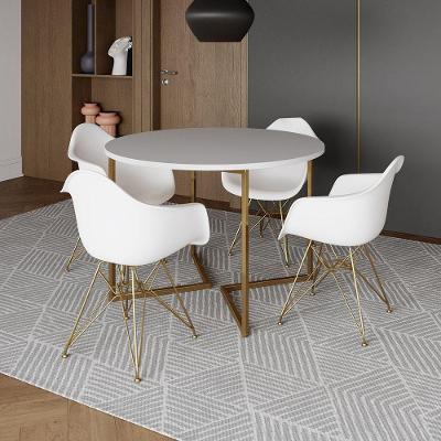 Mesa Jantar Industrial Branca 110Cm Redonda Base V Com 4 Poltronas Daw Brancas Base Dou Branco