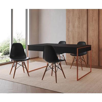 Mesa Jantar Industrial Retangular Filadélfia Preta 137X90Cm Base Cobre Com 4 Cadeiras Pretas Eiffel