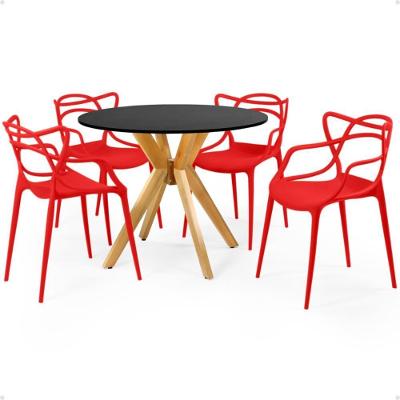 Conjunto Mesa De Jantar Redonda Marci Preta 100cm Com 4 Cadeiras Allegra - Vermelho