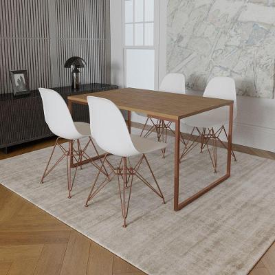 Mesa Industrial Base Ferro Cobre 137X90 Tampo Amêndoa 4 Cadeiras Eiffel Ferro Cobre Assento Branco