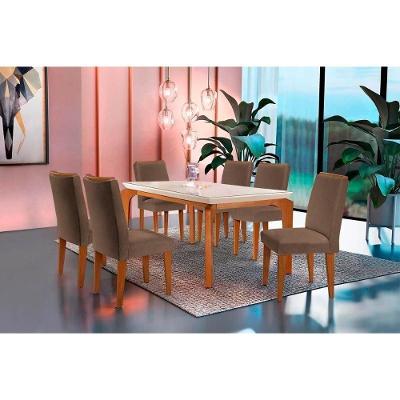 Sala de Jantar Completa Londrina 180Cm + 6 Cadeiras Lunara Imbuia Chocolate Capuccino