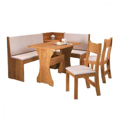 Mesa Com Banco Canto Estofado E 2 Cadeiras Golden Mel Tecido Linho Amendoa Viero Mel / Amendoa