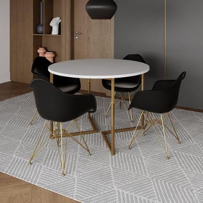 Mesa Jantar Industrial Branca 110Cm Redonda Base V Com 4 Poltronas Daw Pretas Base Dour Branco