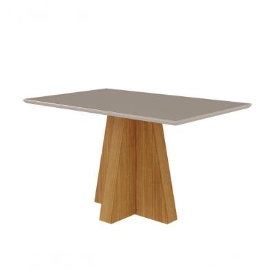 Conjunto Sala De Jantar 130x80 Tampo Mdf/vidro 4 Cadeiras Cimol Nature/offwhite/mad/linho Beg