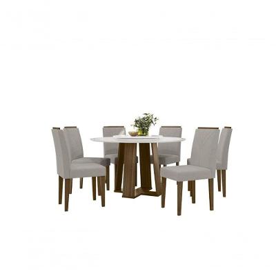 Kit Sala Jantar 1,35M 6 Cad Imbuia/Off White/Animalle Bege