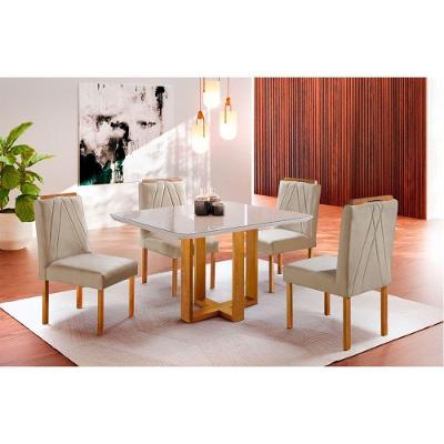 Conjunto Sala De Jantar 4 Lugares Paris Mesa Quadrada Veludo Móveis Mix Mel/off-white/bege