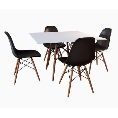 Mesa De Jantar Com 4 Cadeiras Pretas Eames Tampo Quadrado Branco 90Cm - Up Home