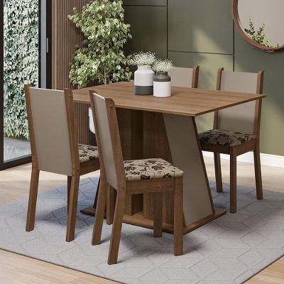 Conjunto Sala De Jantar Mesa Tampo De Madeira 4 Cadeiras Rustic/crema/bege Marrom Sophie Madesa Rustic/crema/bege Marrom