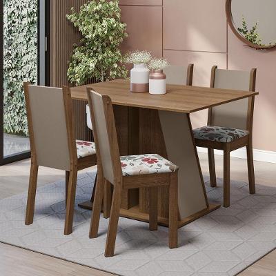 Conjunto Sala De Jantar Mesa Tampo De Madeira 4 Cadeiras Rustic/crema/hibiscos Sophie Madesa Rustic/crema/hibiscos