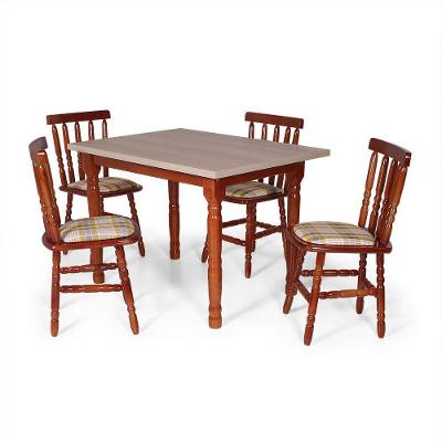 Conj Jantar 110x80cm Mel + 4 Cadeiras Em Madeira Mônaco