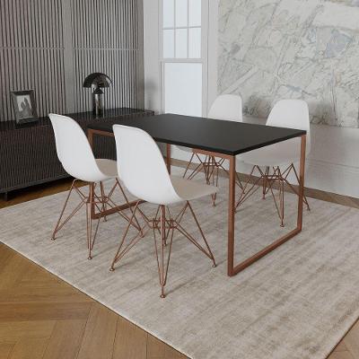 Mesa Industrial Base Ferro Cobre 137X90 Tampo Preto 4 Cadeiras Eiffel Ferro Cobre Assento Branco