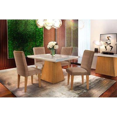 Sala De Jantar Completa Luna C/ Vidro 120Cm + 4 Cadeiras Lunara Imbuia/Chocolate Capuccino - Rufato