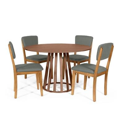 Mesa De Jantar Redonda Gabi Noronha Com 4 Cadeiras Estofadas Ella Cinza