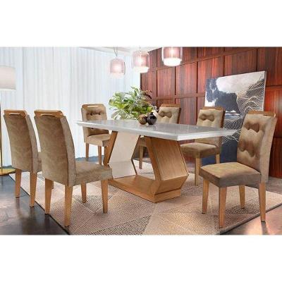 Sala de Jantar Completa Alvorada c/ Tampo Madeirado Canto Reto 180cm + 6 Cadeiras Imperatriz Imbuia/Chocolate Capuccino - Rufato