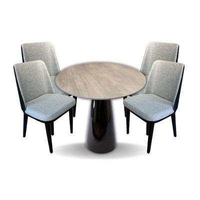 Conjunto Mesa De Jantar Cone 100 Cm Tampo Cimento Texturizado Base Preta Com 4 Cadeiras Londres Cor Preto