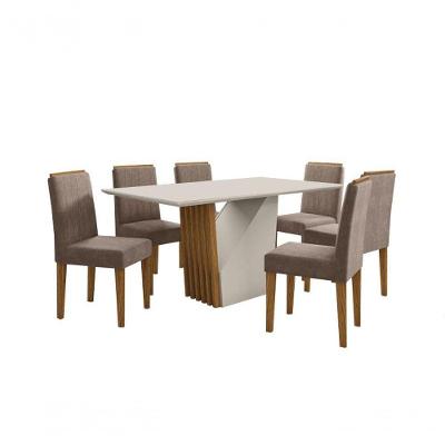 Conjunto Sala De Jantar 1,60M 6 Cad Ype/Off White/ Marrom