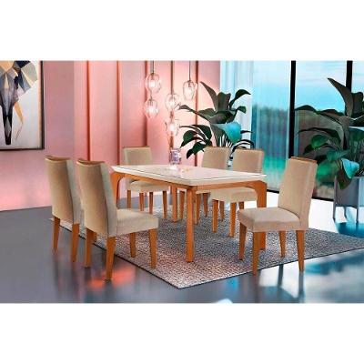Sala de Jantar Completa Londrina 180Cm + 6 Cadeiras Lunara Imbuia Linho Turim