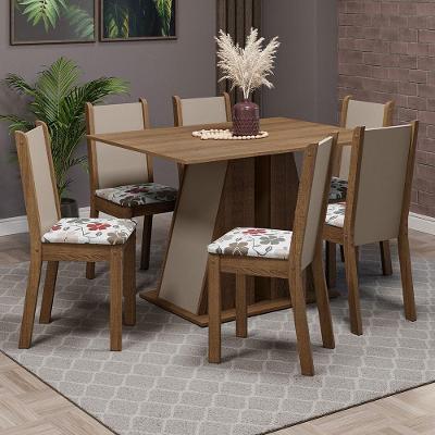 Conjunto Sala De Jantar Mesa Tampo De Madeira 6 Cadeiras Rustic/crema/hibiscos Wendy Madesa Rustic/crema/hibiscos