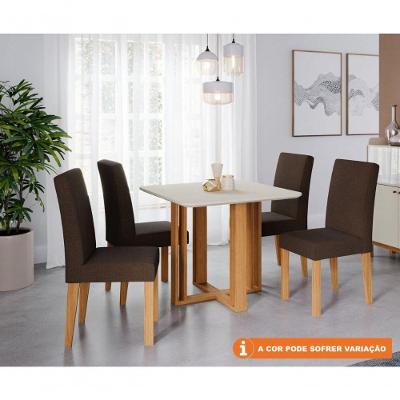 Conjunto Sala De Jantar Flora 94x94 Tampo Mdf 4 Cadeiras Maia Cimol Nature/off White/mascavo
