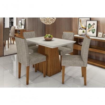 Conjunto Mesa 1,20M E 4 Cadeiras Ypê/Off White Bege