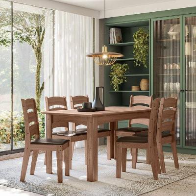 Conjunto Sala De Jantar Mali 1,56 Com 6 Cadeiras Amêndoa 61C