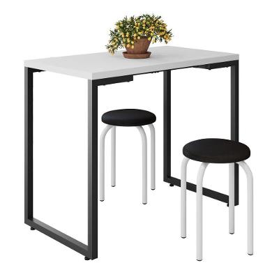 Mesa De Cozinha Bistrô Porto Branco 90cm Com 2 Banquetas Industriais Maviê Preto/branco - Mpozenato