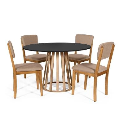 Mesa De Jantar Redonda Gabi Pret/jade Com 4 Cadeiras Estofadas Ella Marrom Claro