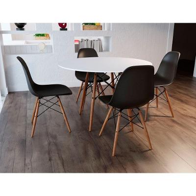 Sala De Jantar Mesa Eames Eiffel Branca 90Cm Com 4 Cadeiras Pretas - Up Home - Cor: Branco