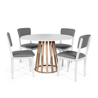Mesa De Jantar Redonda Gabi Bran/jade Com 4 Cadeiras Estofadas Ella Branco/cinza Escuro