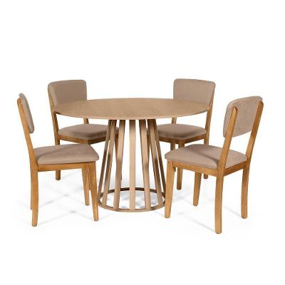 Mesa De Jantar Redonda Gabi Jade Com 4 Cadeiras Estofadas Ella Marrom Claro