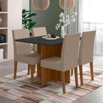 Conjunto Sala De Jantar Retangular Mesa Helo 120cm E 04 Cadeiras Josi Carvalho Com Grafite