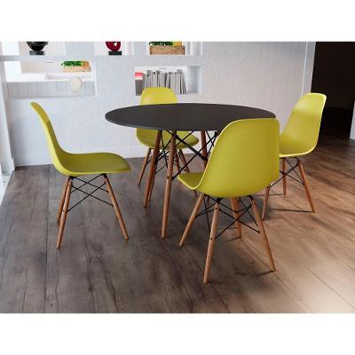 Sala De Jantar Mesa Eames Eiffel Preta 90Cm Com 4 Cadeiras Amarelas - Up Home - Cor: Preto