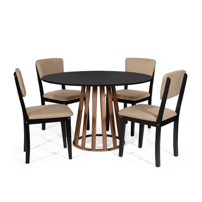 Mesa De Jantar Redonda Gabi Pret/nor Com 4 Cadeiras Estofadas Ella Preto/marrom Claro