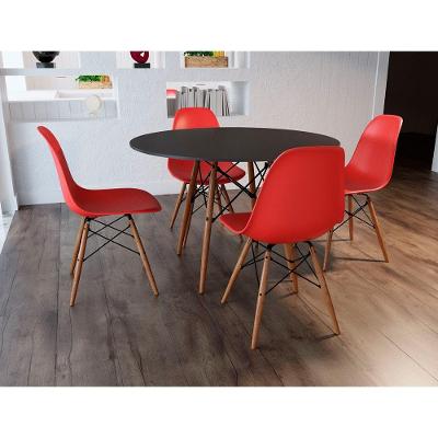 Sala De Jantar Mesa Eames 90Cm Preta Com 4 Cadeiras Vermelhas - Up Home - Cor: Preto