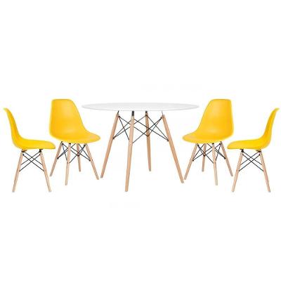 Mesa Redonda 120 Cm Branco + 4 Cadeiras Amarelo