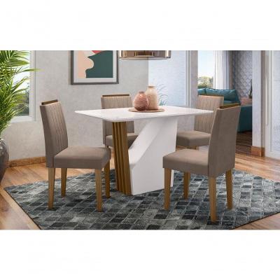 Conjunto Mesa 1,20M 4 Cad Imbuia/Off White Marrom Rose