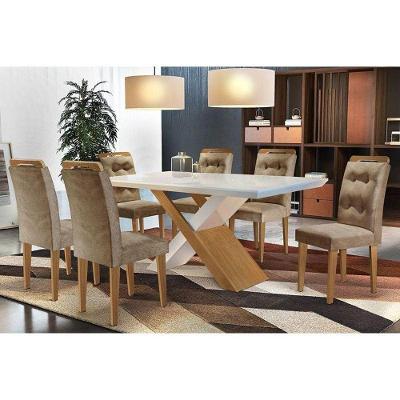 Conjunto: Mesa Sala Jantar Imperatriz c/ Tampo Madeirado Canto Reto 180cm + 6 Cadeiras Imperatriz Imbuia/Chocolate - Rufato