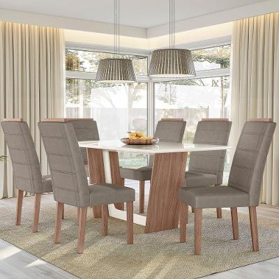 Conjunto Sala De Jantar 1,56 Com 6 Cadeiras Amêndoa 01A
