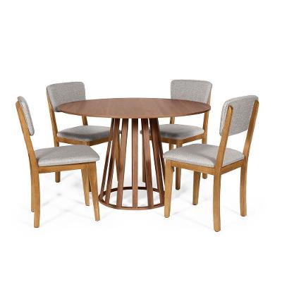 Mesa De Jantar Redonda Gabi Noronha Com 4 Cadeiras Estofadas Ella Cinza Claro