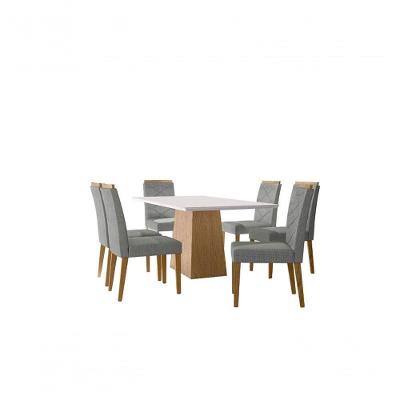 Mesa 1,80M X 0,90M E 6 Cadeiras Ypê/Off White Cinza Claro
