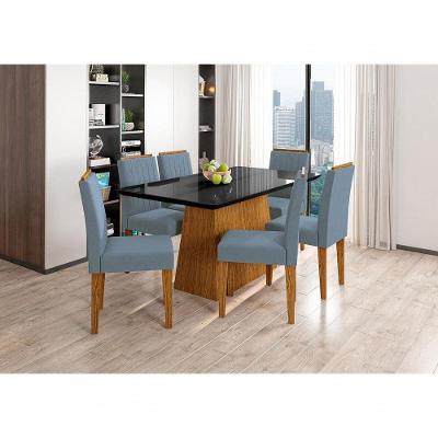 Conjunto Mesa 1,60M E 6 Cadeiras Ype/Preto/Animalle Azul