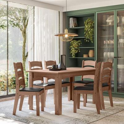 Conjunto Sala De Jantar Mali 1,56 Com 6 Cadeiras Amêndoa 11C