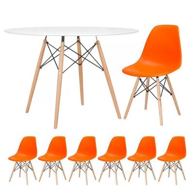 Mesa Redonda 120 Cm Branco + 6 Cadeiras Laranja