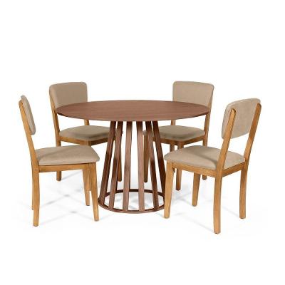 Mesa De Jantar Redonda Gabi Noronha Com 4 Cadeiras Estofadas Ella Bege