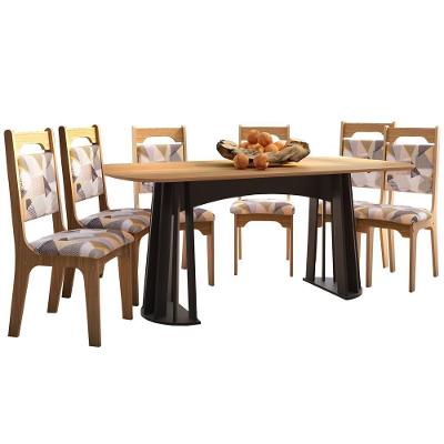 Mesa De Jantar Retangular Com 6 Cadeiras Freijó/Preto/liso
