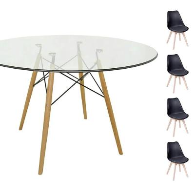 Conjunto Mesa Eames 90cm + 4 Cadeiras Saarinen Wood Preta